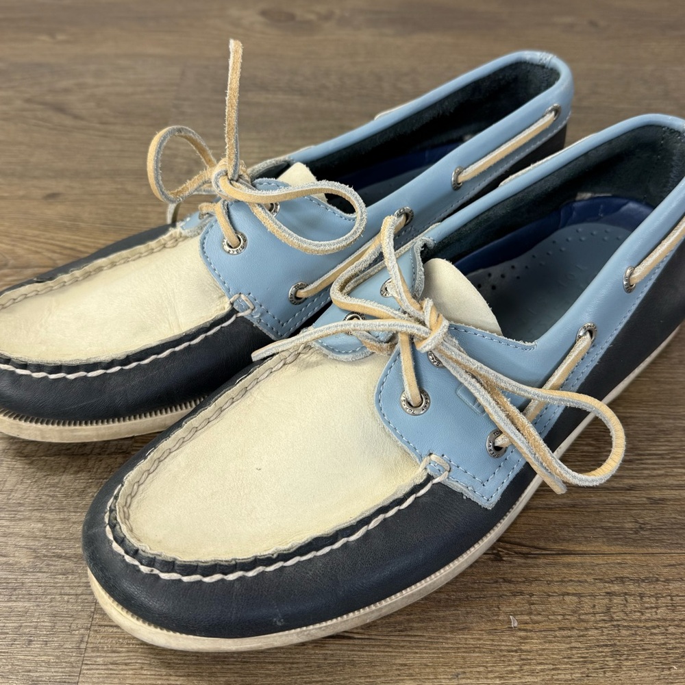 Sperry Men’s Two Eye Blue and White Tie Loafer Boat Shoes, size 12 - Picture 5 of 9